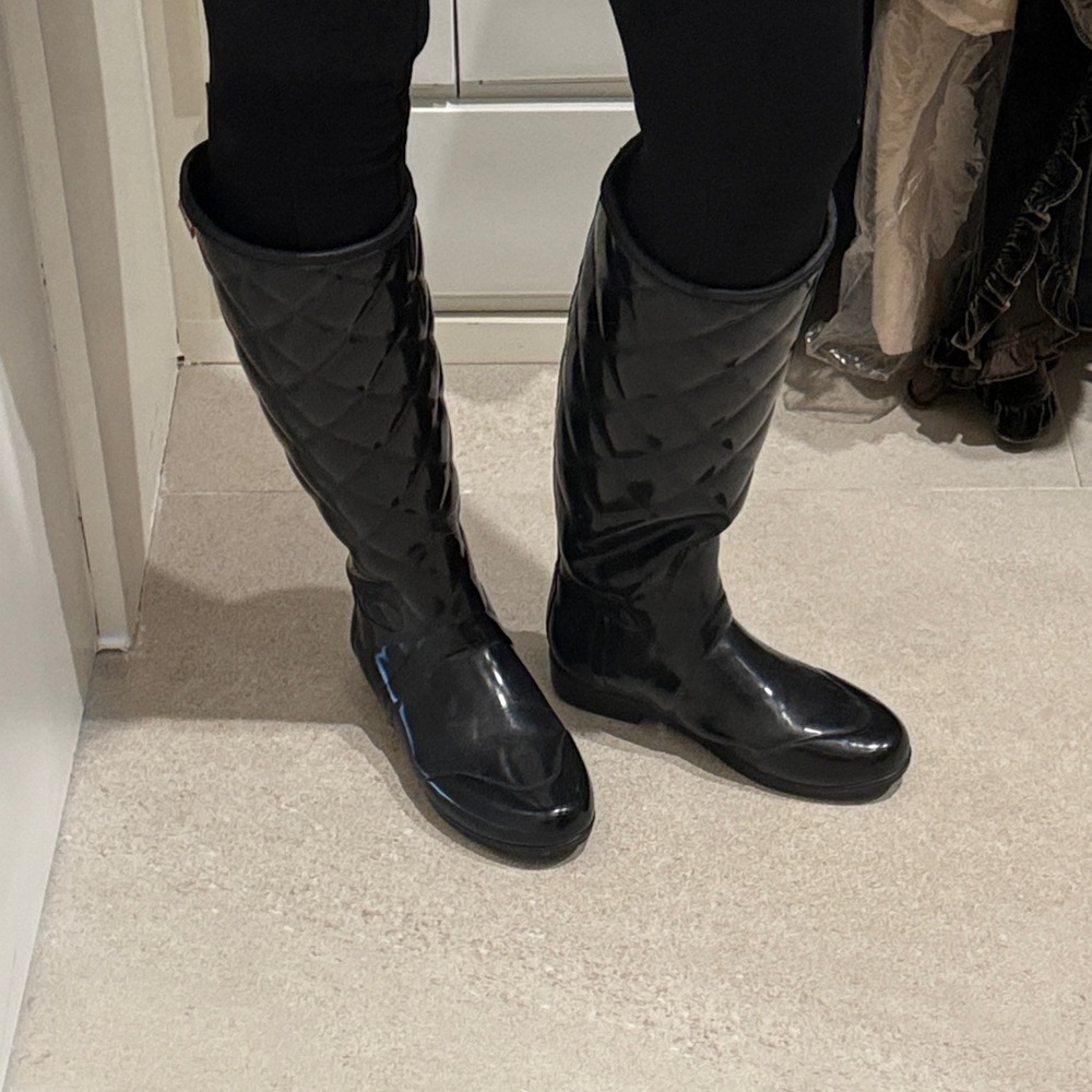 Hunter Black Quilted Women's rain Boots 8